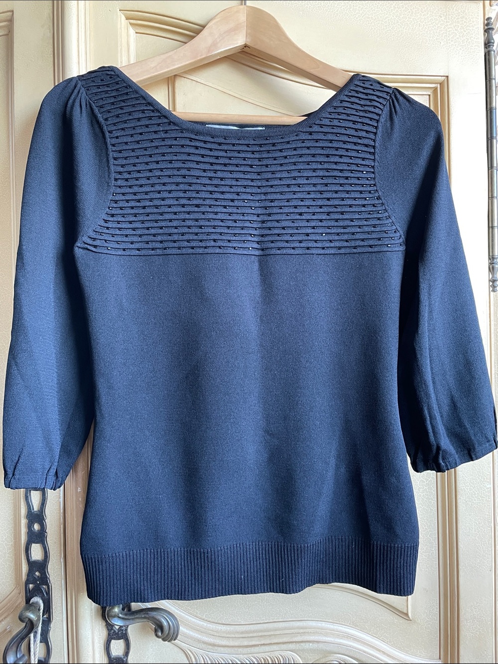 Women's Navy Textured Yoke Pullover Sweater